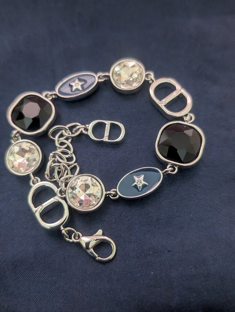 Silver-Tone Blue & Black Crystal Link Bracelet
